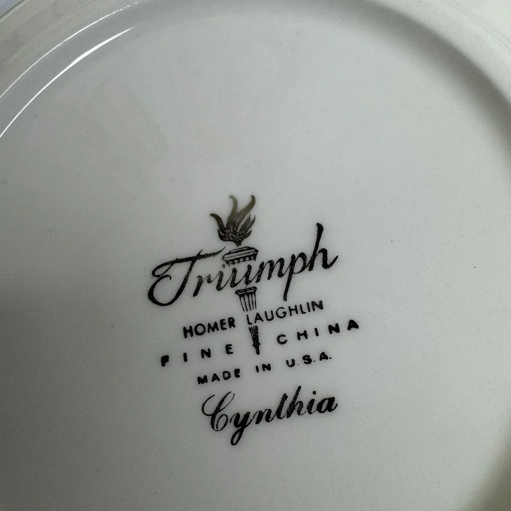 Homer Laughlin Triumph Cynthia Bread Butter Plates Set 5 Blue Floral Silver Trim